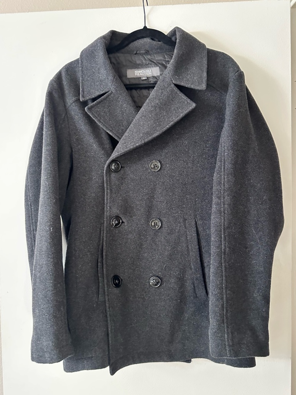 Kenneth Cole New York Men's Wool-Blend Coat Dark Gray Peacoat